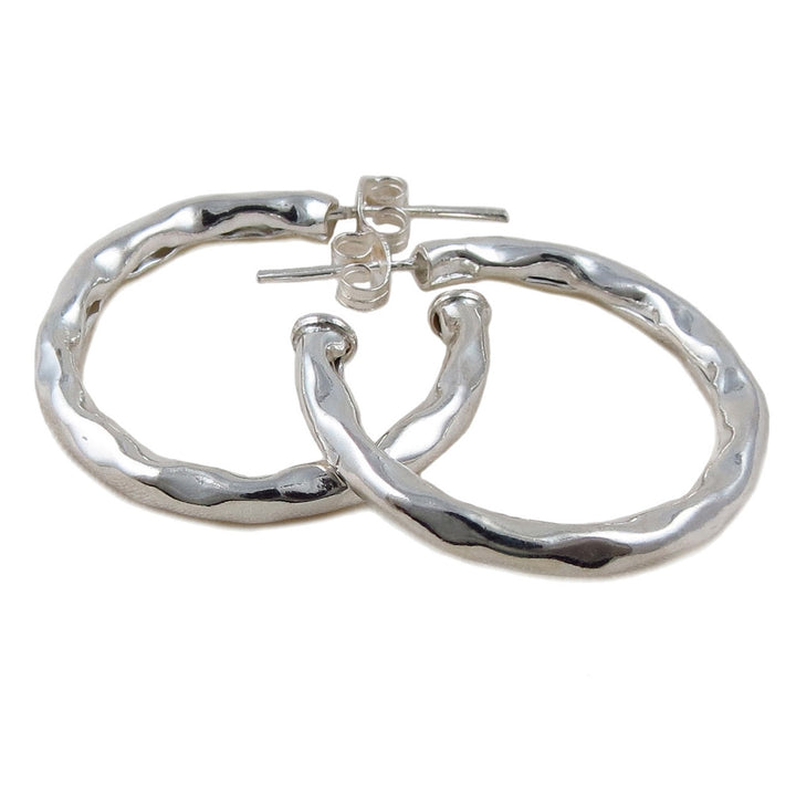 Large Handmade 925 Sterling Silver Taxco Hammered Hoop Circle Earrings