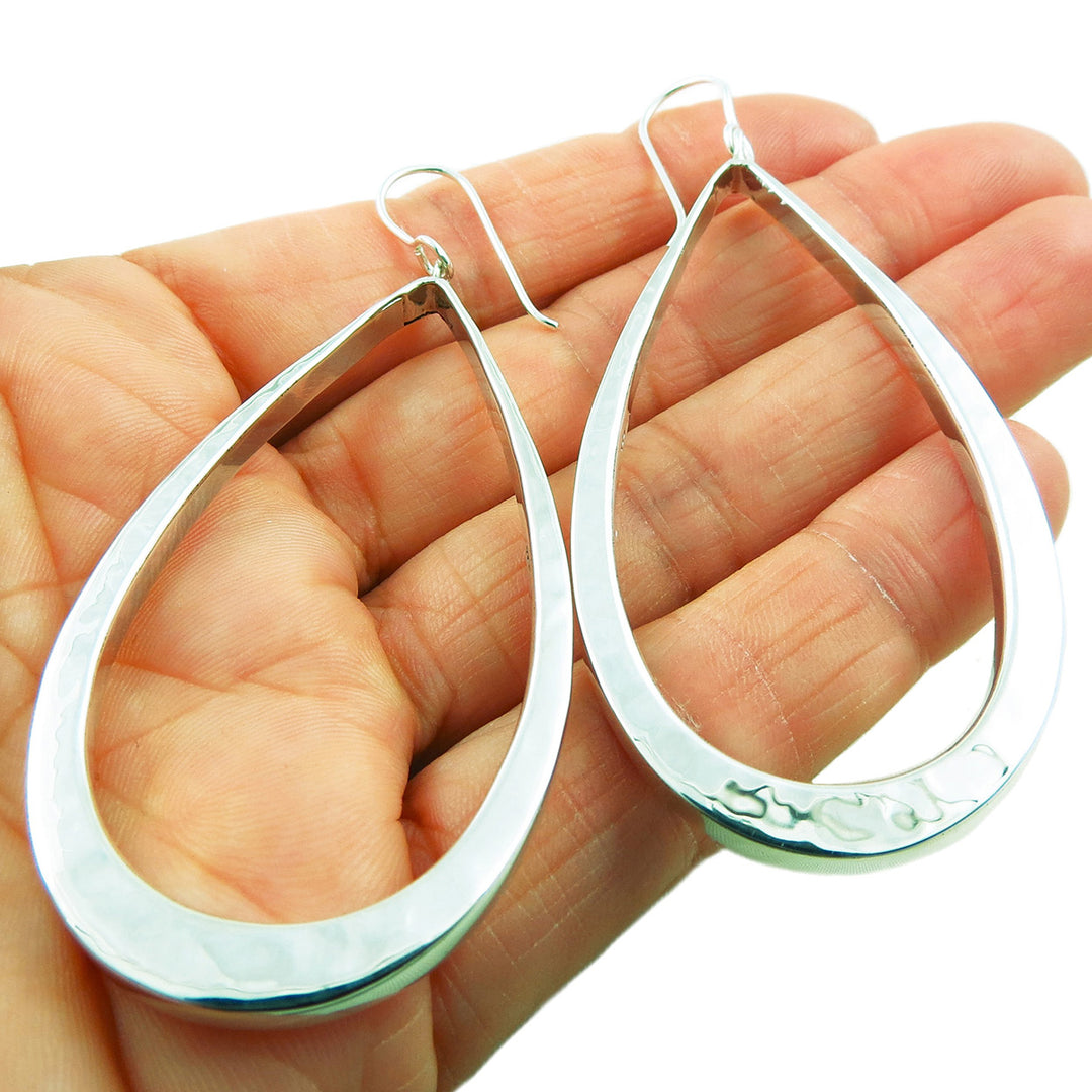 Large 925 Sterling Silver Three-Dimensional Hoop Drop Earrings