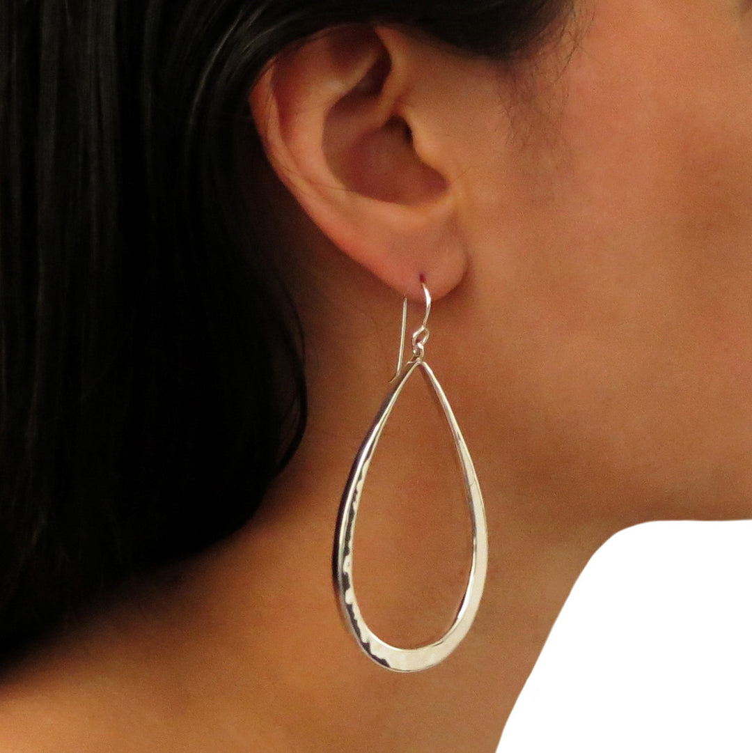 Large 925 Sterling Silver Three-Dimensional Hoop Drop Earrings