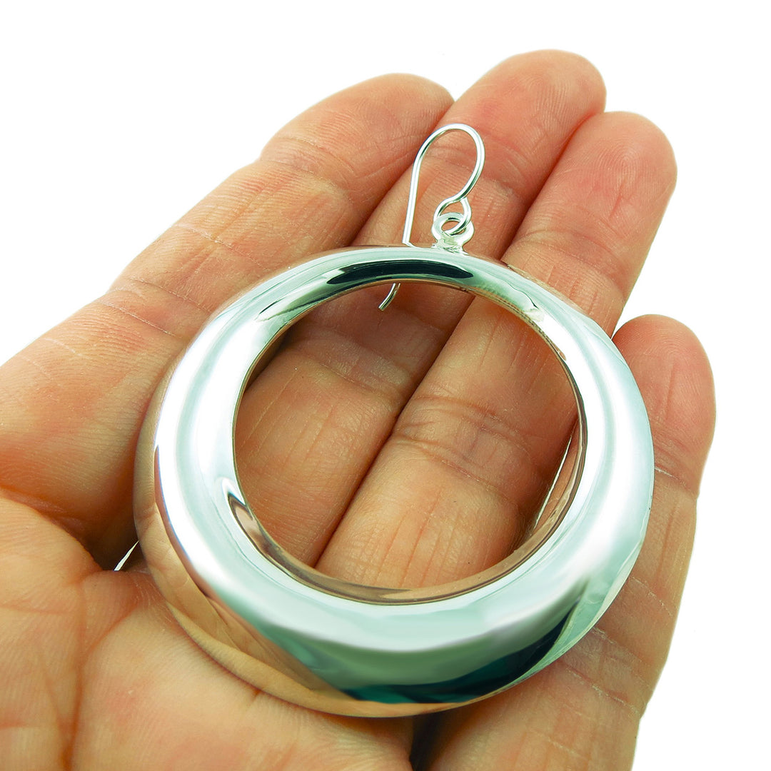 Hoops 925 Silver Polished Three-Dimensional Circle Earrings