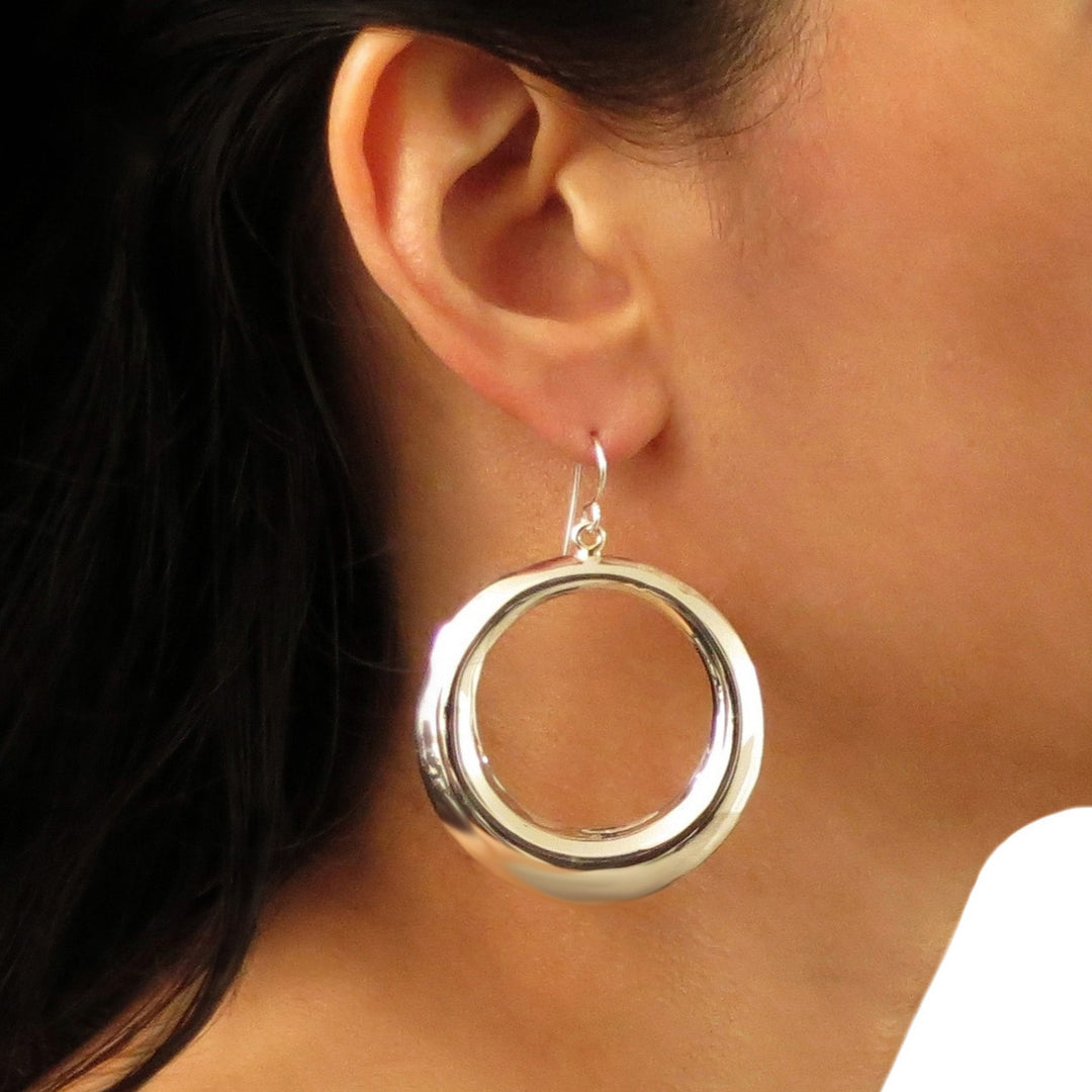 Hoops 925 Silver Polished Three-Dimensional Circle Earrings