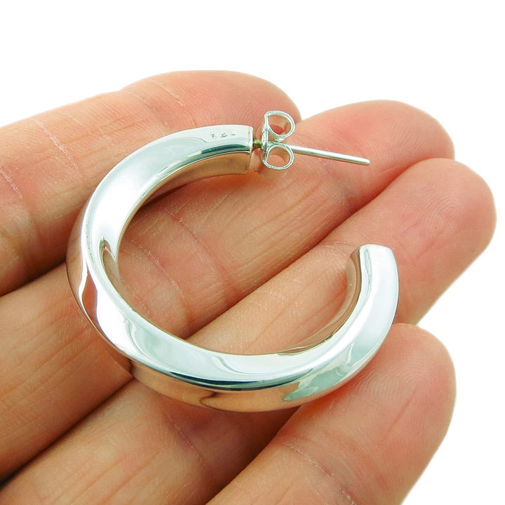 Heavy 925 Sterling Silver Twisted Hoop Circle Earrings