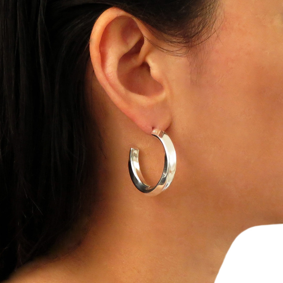 Heavy 925 Sterling Silver Twisted Hoop Circle Earrings