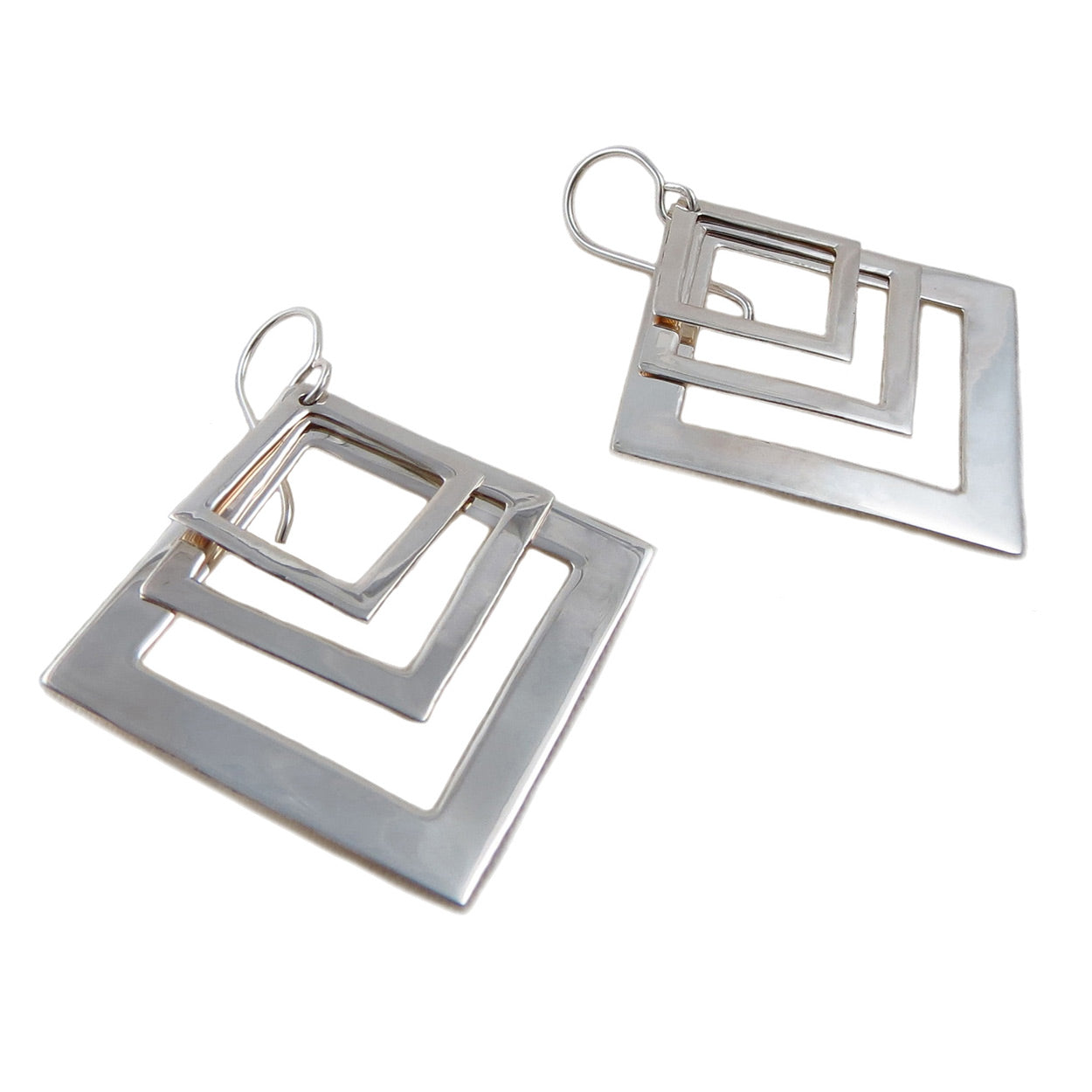 Silver square clearance dangle earrings