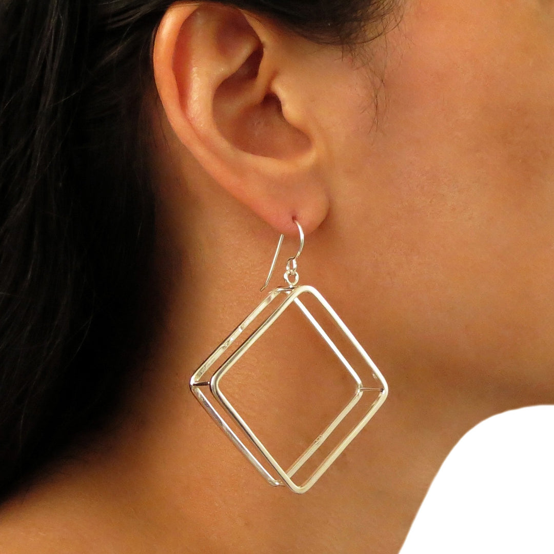 Silver Square Hoop Earrings Large