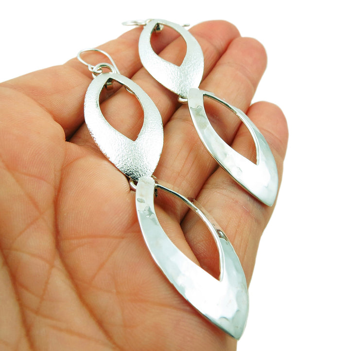 Long Solid 925 Sterling Silver Double Drops Earrings Gift Boxed