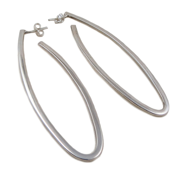 Stylish Long Sterling Silver Oval Hoop Earrings