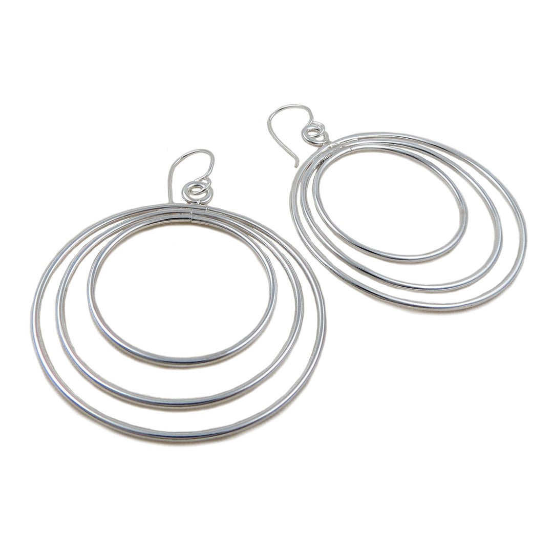 Large Triple Hoop 925 Sterling Silver Circle Drop Earrings