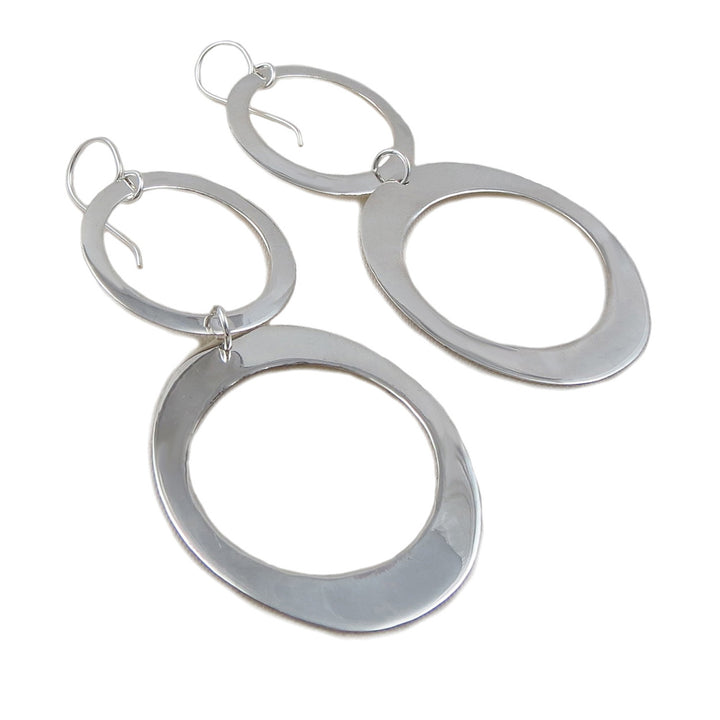 Large Double Drop 925 Sterling Silver Hoop Earrings