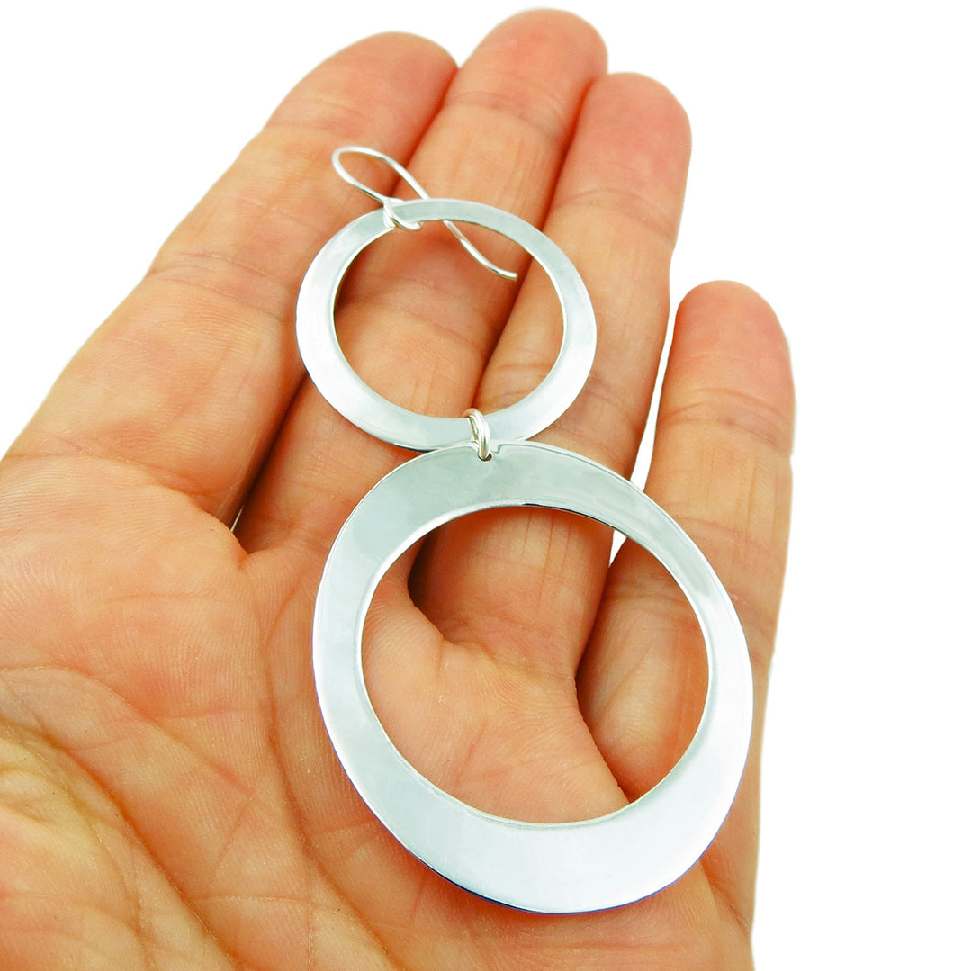 Large Double Drop 925 Sterling Silver Hoop Earrings