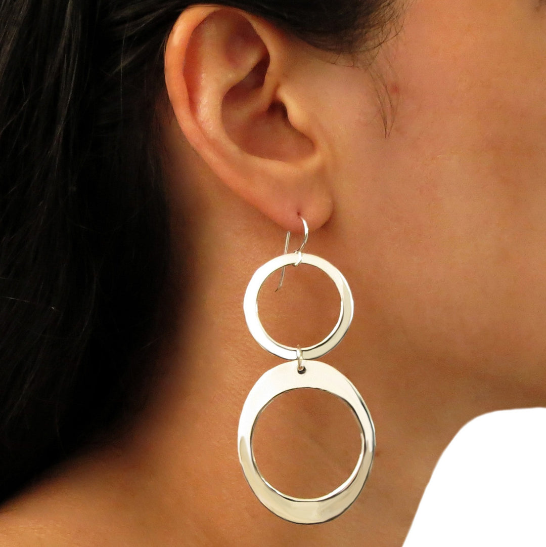 Large Double Drop 925 Sterling Silver Hoop Earrings