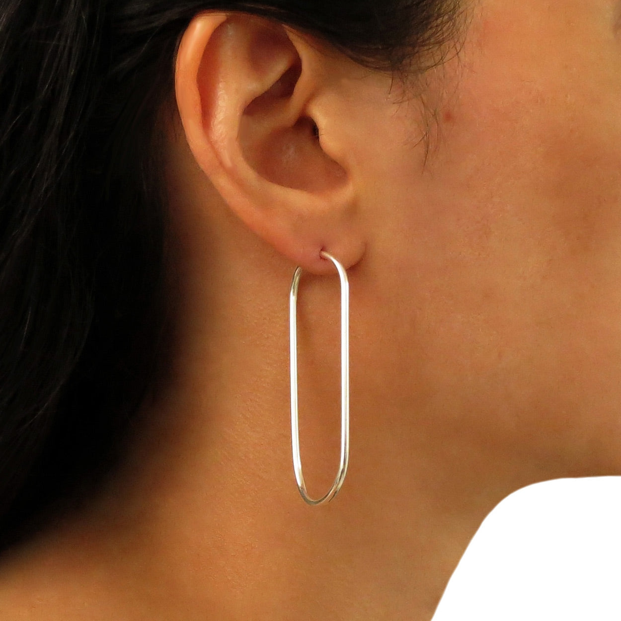 Long 925 Silver Oval Tube Hoop Earrings