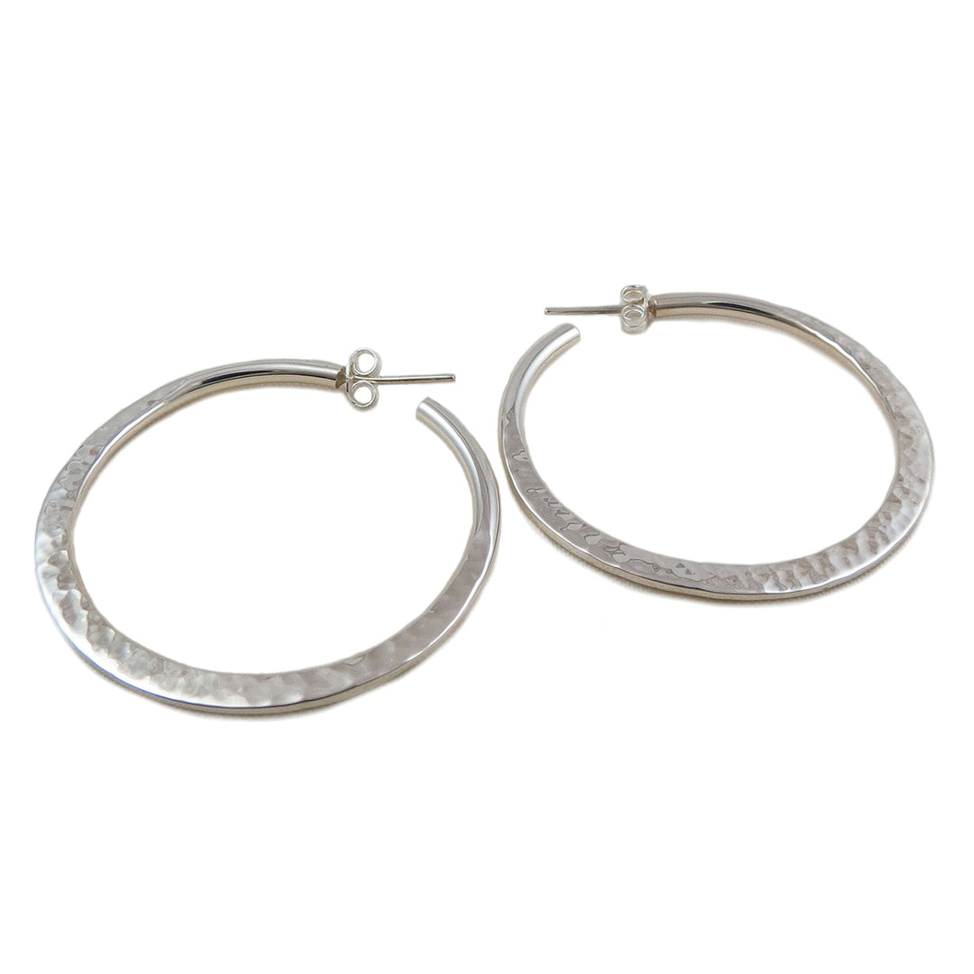 Hand Hammered Solid 925 Sterling Silver Circle Hoop Earrings