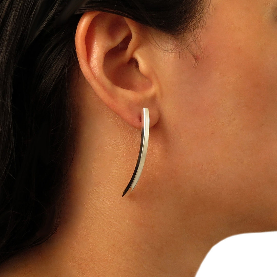 Curved Women's 925 Sterling Silver Stick Drop Earrings