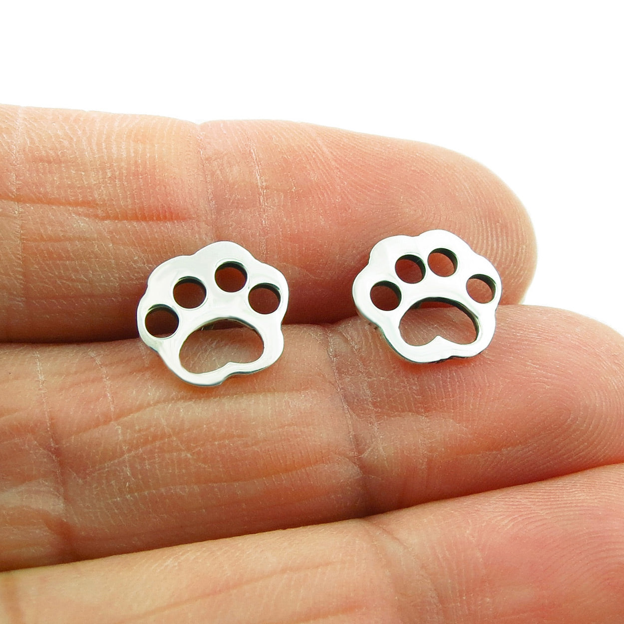 Dog Paw Print Stud Earrings, Sterling Silver