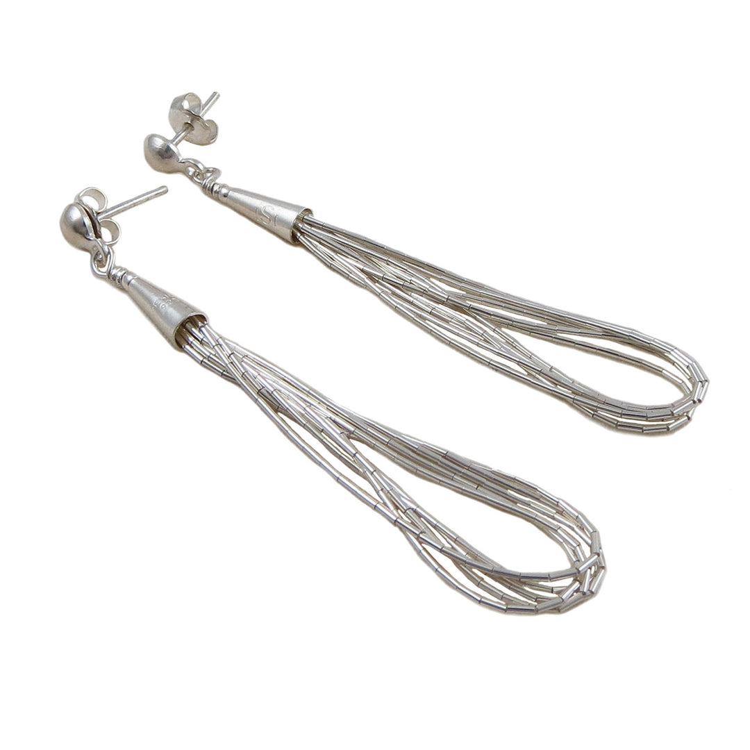 Long 925 Sterling Liquid Silver Drop Loop Earrings