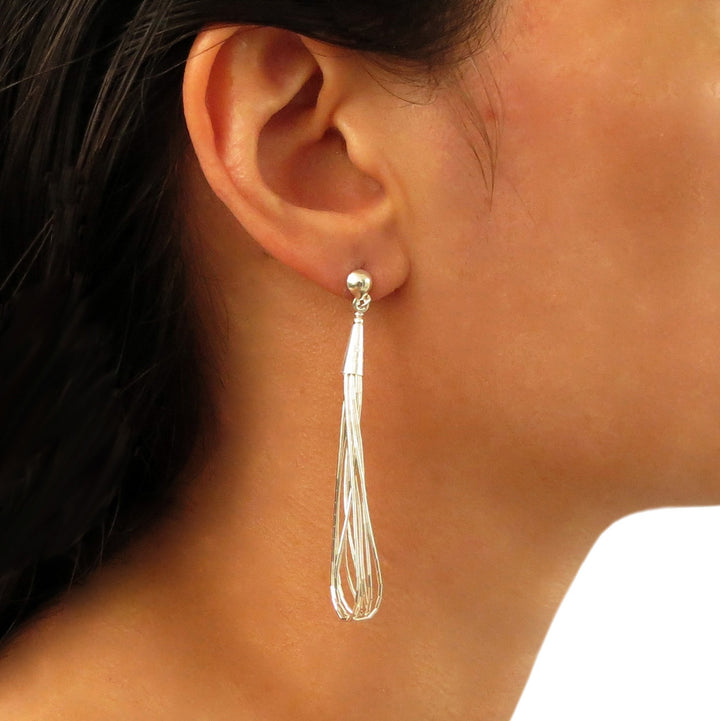Long 925 Sterling Liquid Silver Drop Loop Earrings