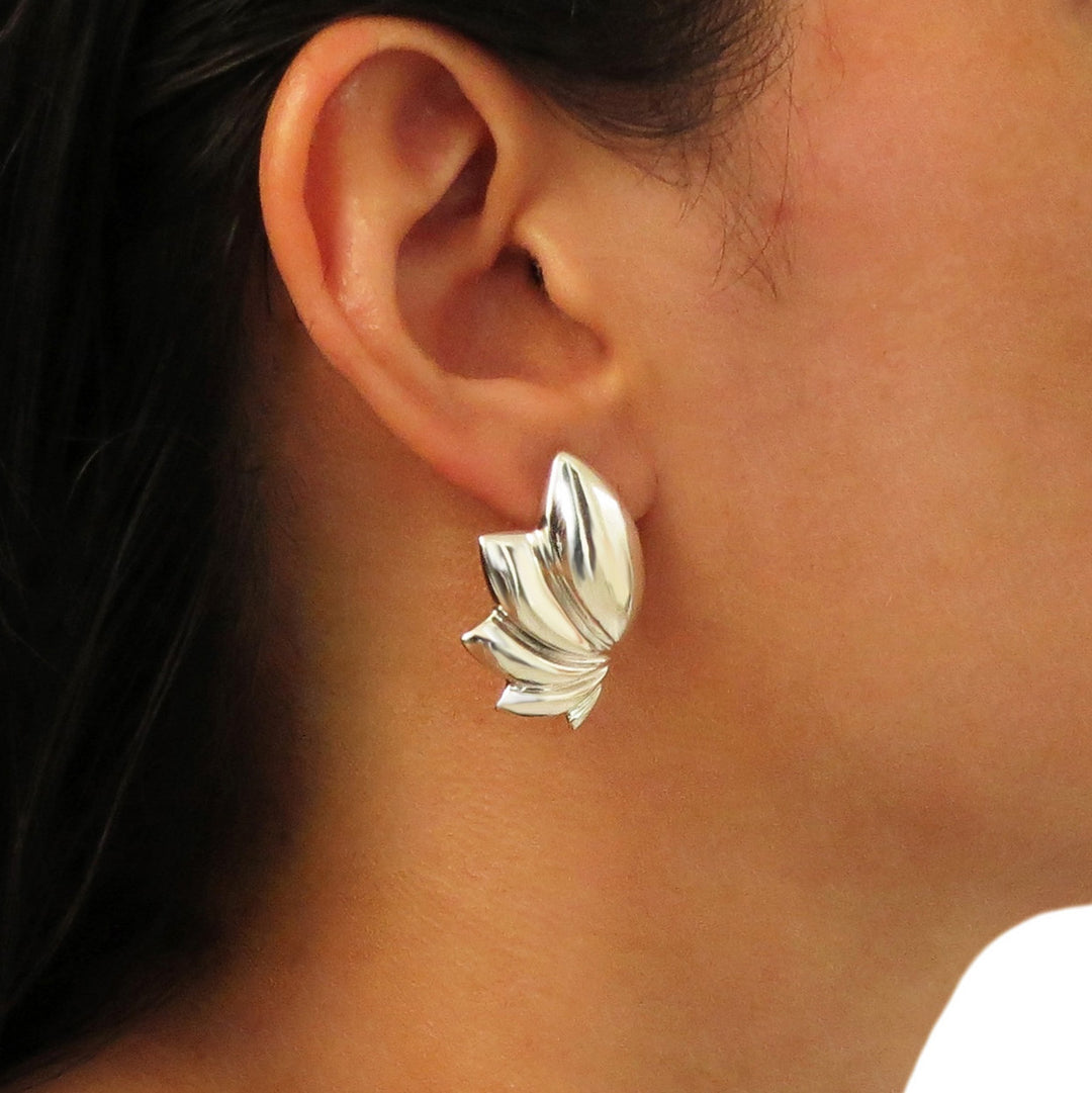 Long 925 Sterling Silver Flower Petal Earrings