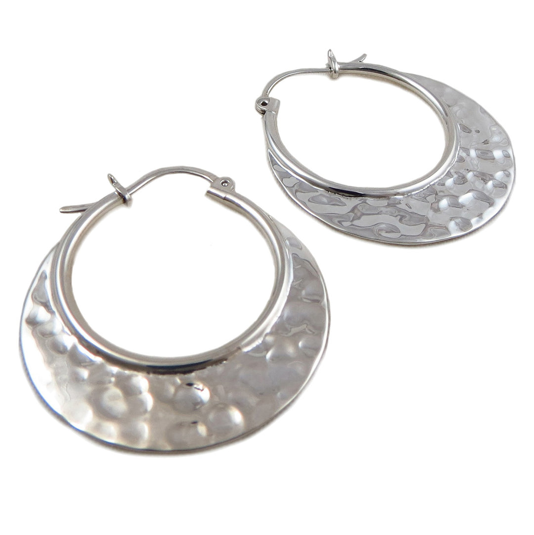 Creole Hoops 925 Sterling Silver Hammered Circle Earrings