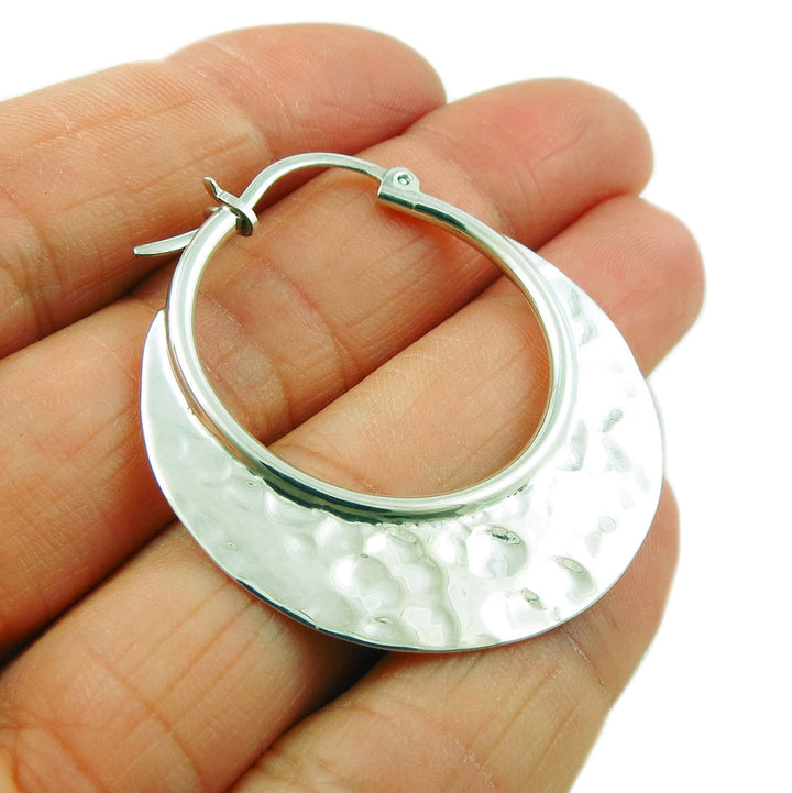 Creole Hoops 925 Sterling Silver Hammered Circle Earrings
