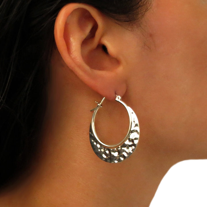 Creole Hoops 925 Sterling Silver Hammered Circle Earrings
