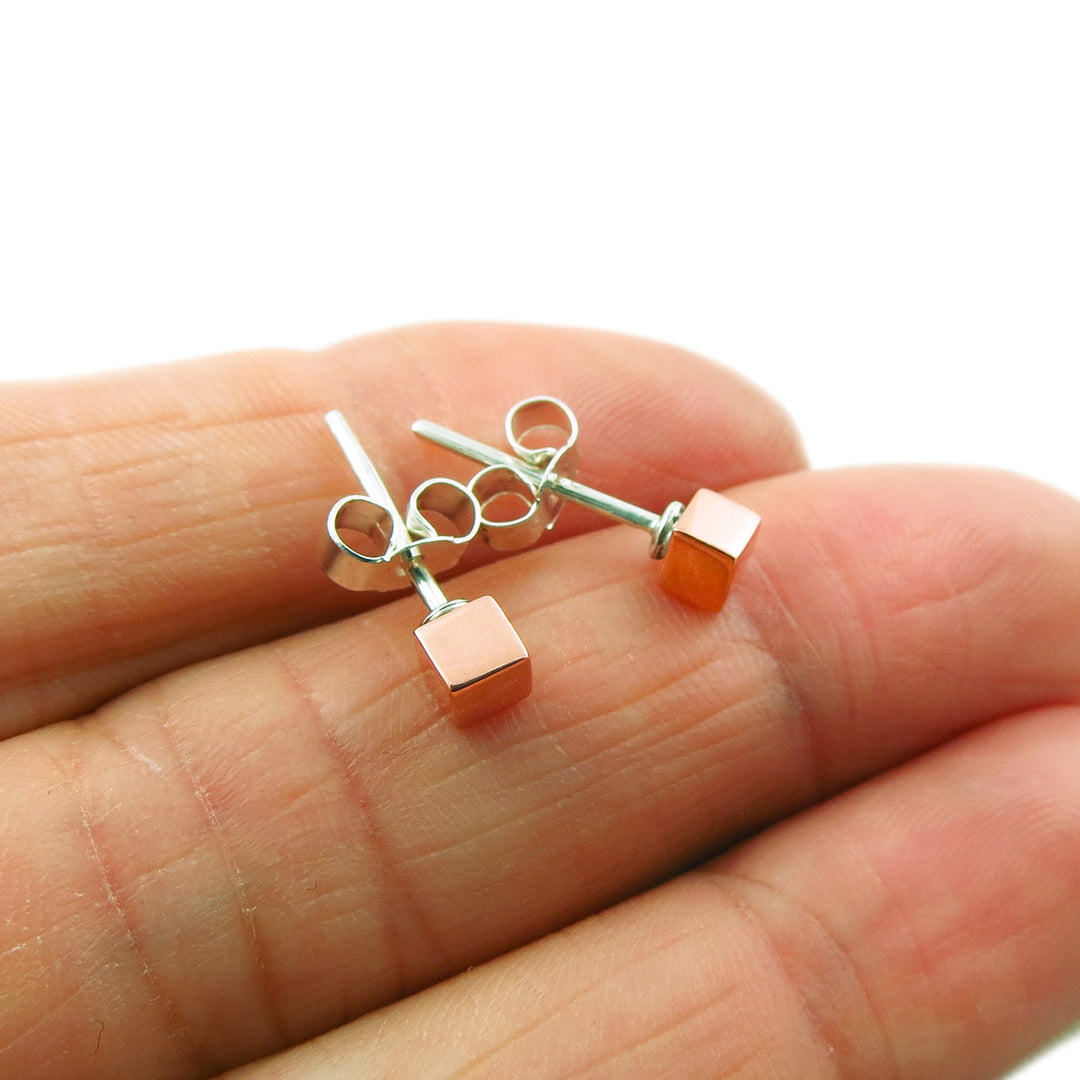 925 Silver and Copper Square Stud Earrings