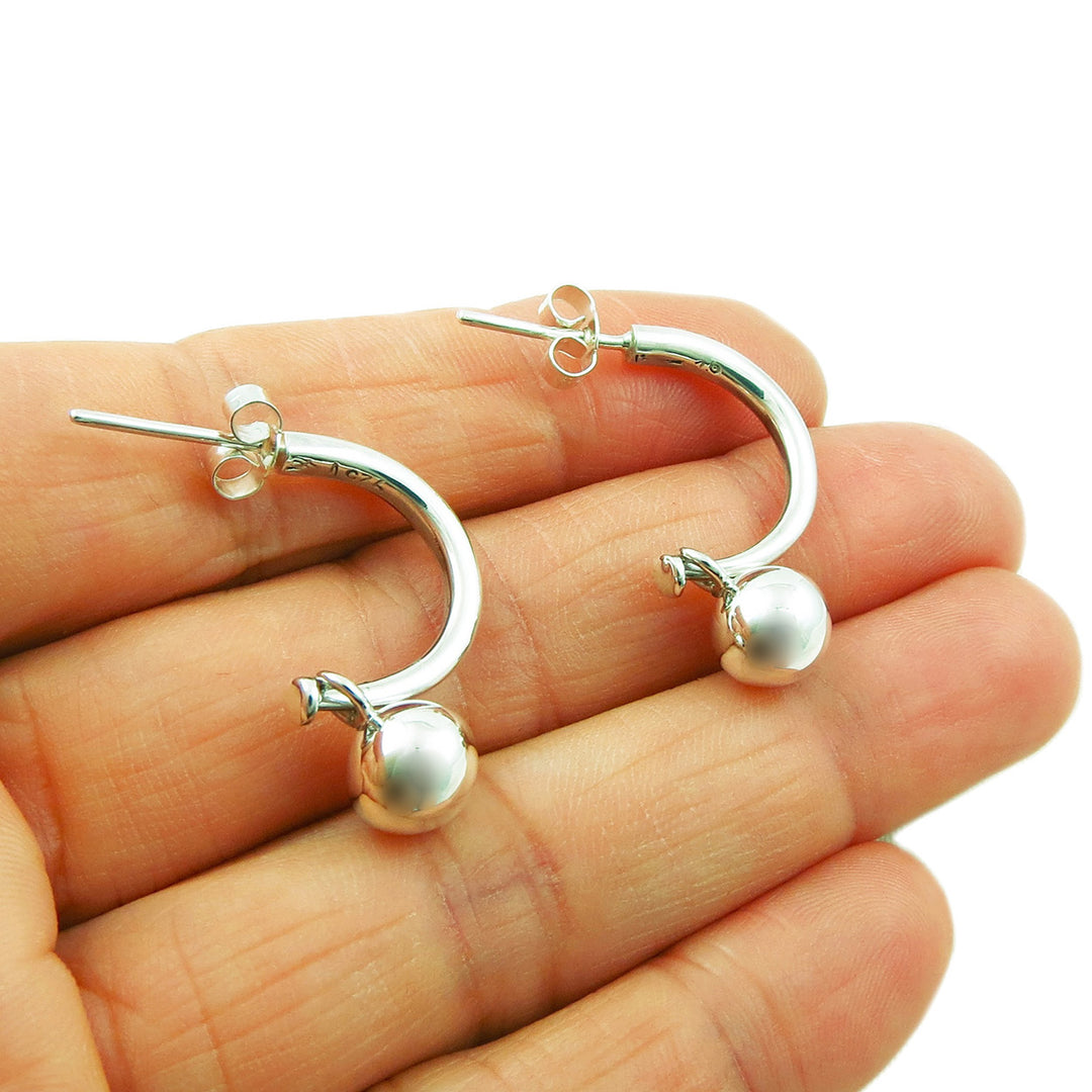 Two Way 925 Sterling Silver Ball and Half Hoop Earrings Gift Boxed