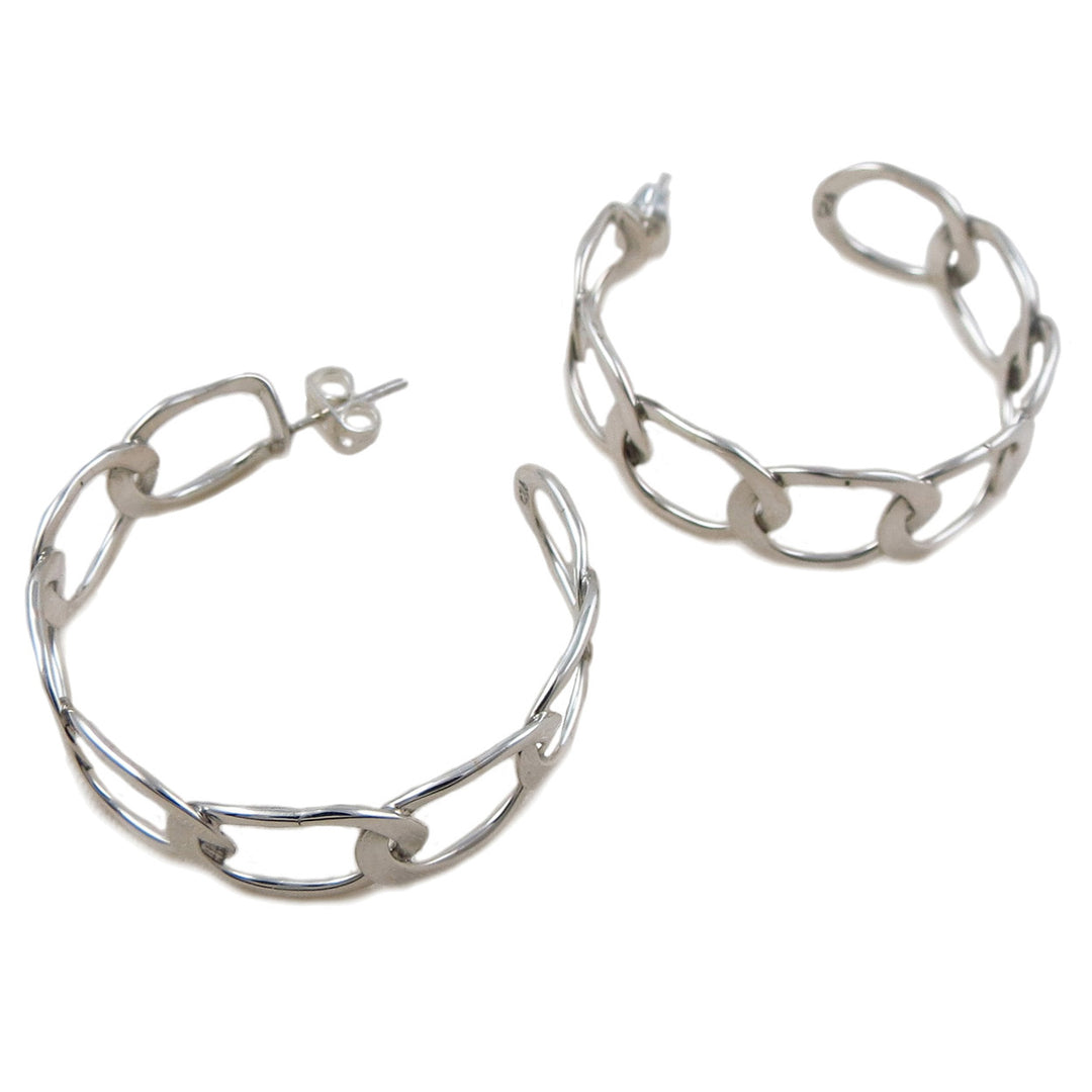 Rigid Curb Chain Sterling Silver Hoop Earrings