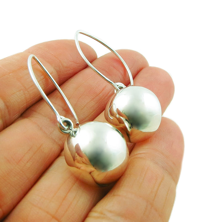 Long 925 Sterling Silver Half Ball Bead Drop Earrings