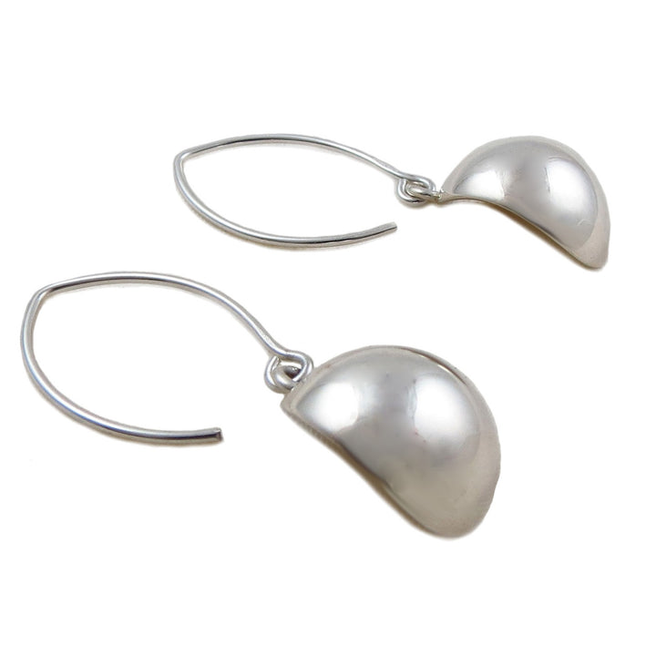 Long 925 Sterling Silver Half Ball Bead Drop Earrings