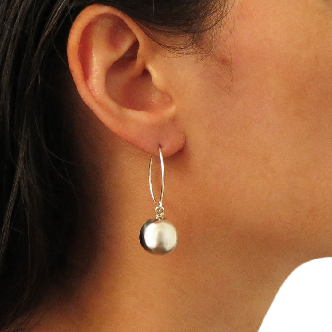 Long 925 Sterling Silver Half Ball Bead Drop Earrings