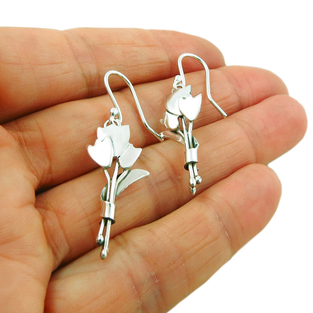 Sterling Silver Tulip Flower Earrings