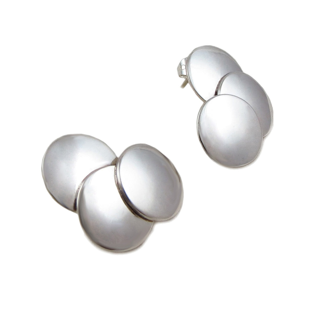 Solid 925 Sterling Silver Triple Circle Drop Earrings