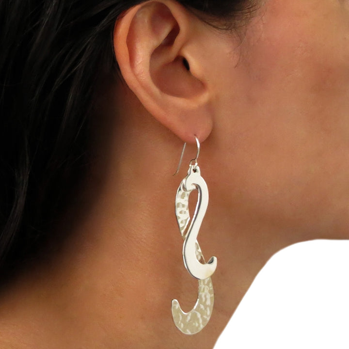 Long Curved Sterling Silver Dangle Earrings for Women
