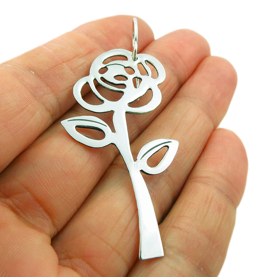 Long Sterling Silver Rose Flower Dangle Earrings