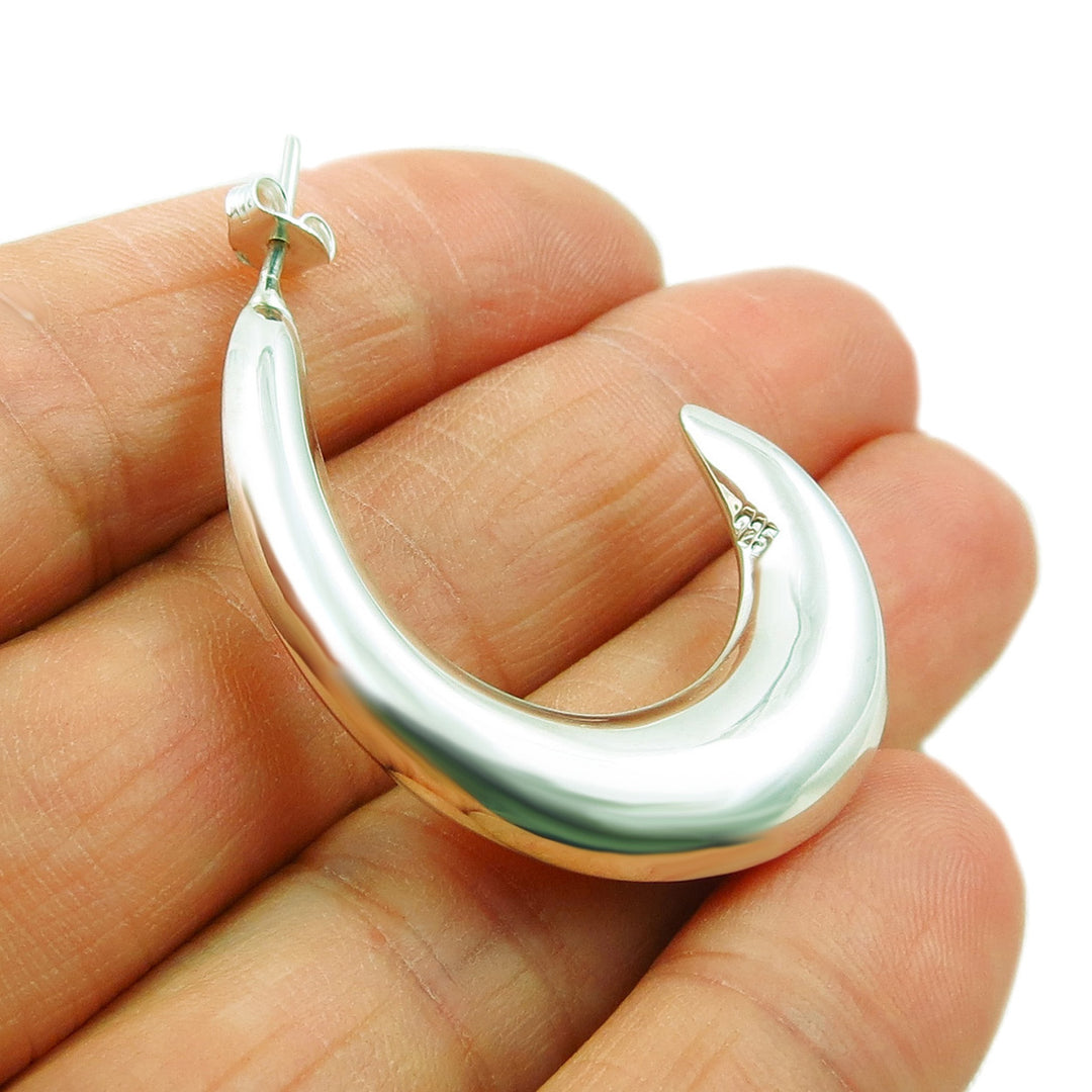 Curved 925 Sterling Silver Half Hoop Earrings
