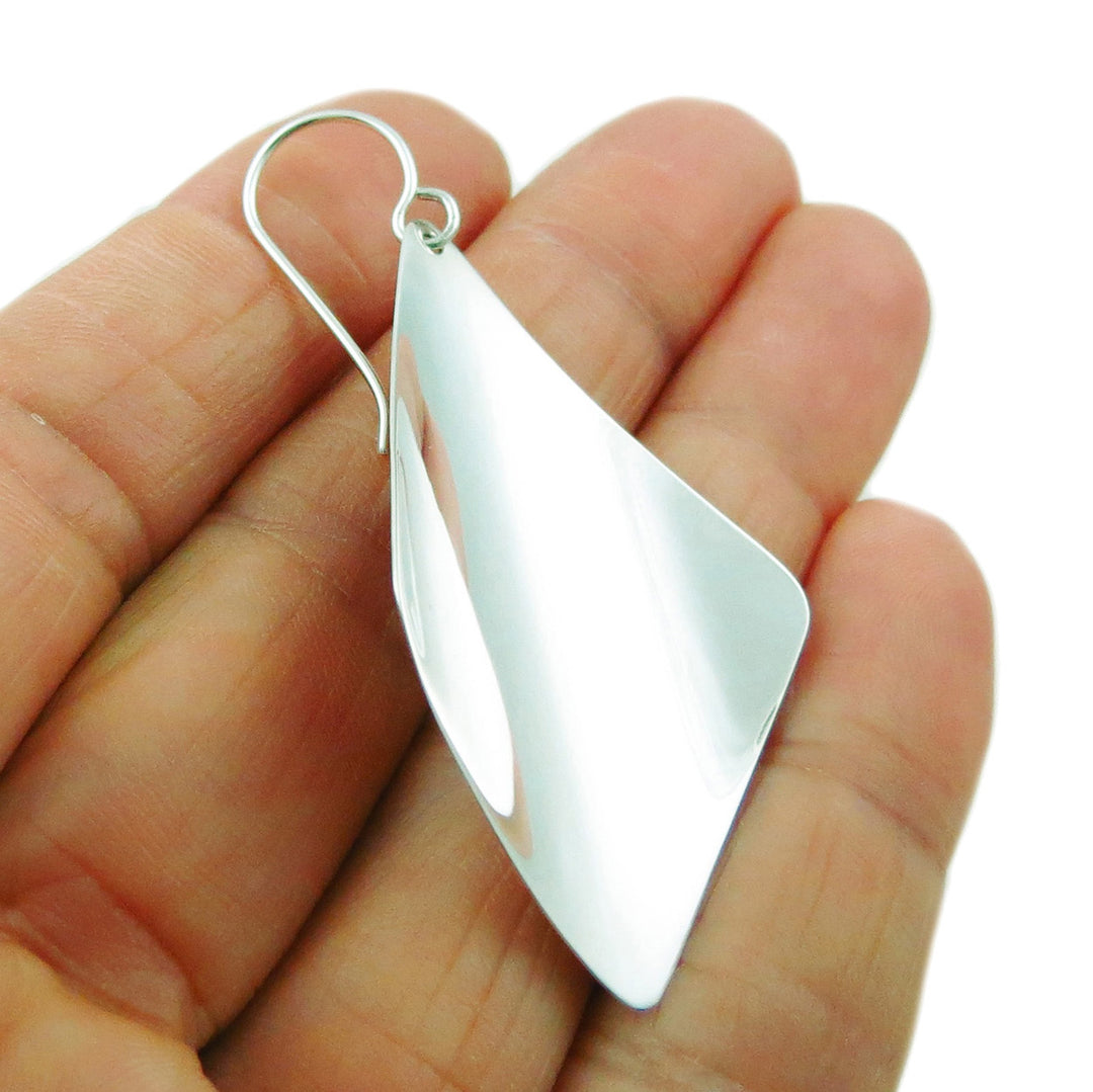 Curved 925 Sterling Silver Drop Earrings Gift Boxed