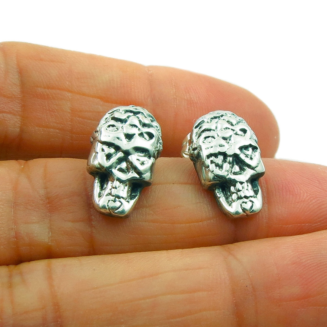 Sugar Skull 925 Sterling Silver Stud Earrings in a Gift Box