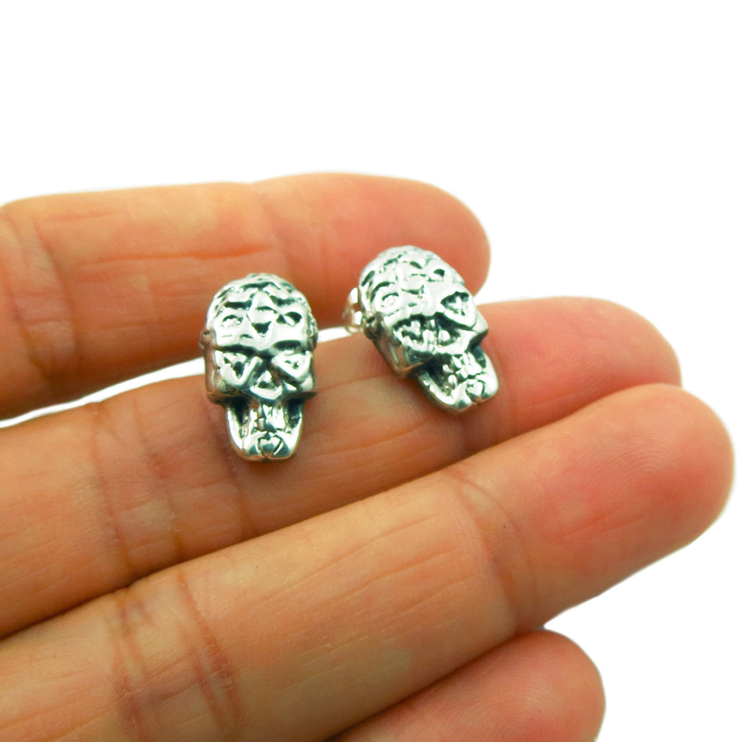Sugar Skull 925 Sterling Silver Stud Earrings in a Gift Box