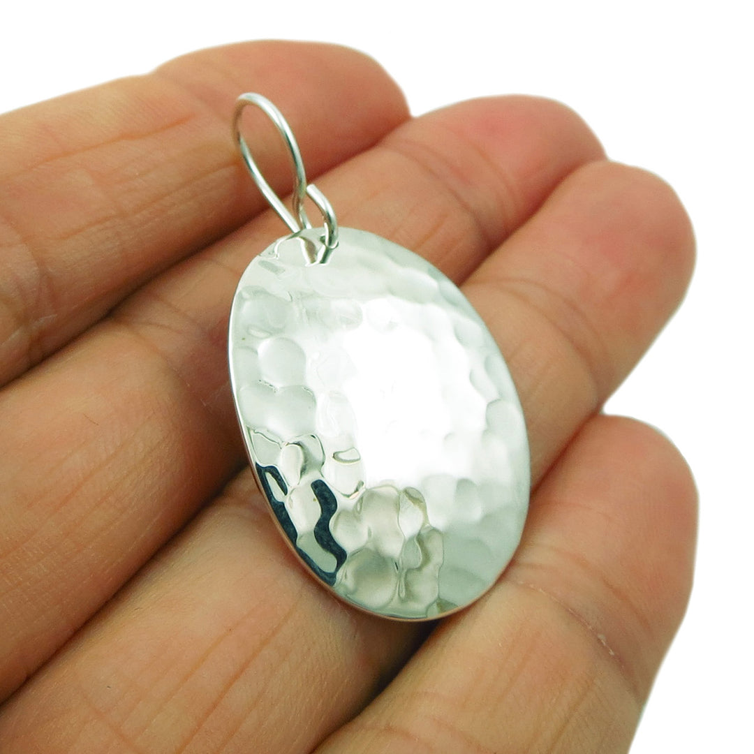 Oval 925 Sterling Silver Hammered Drop Earrings in a Gift Box