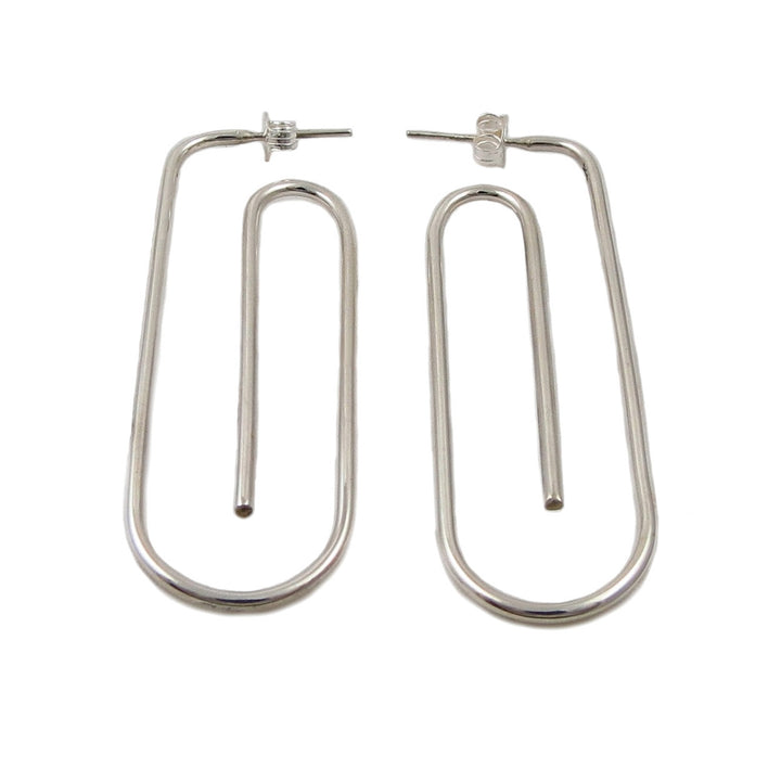 Long 925 Silver Oval Tube Hoop Earrings