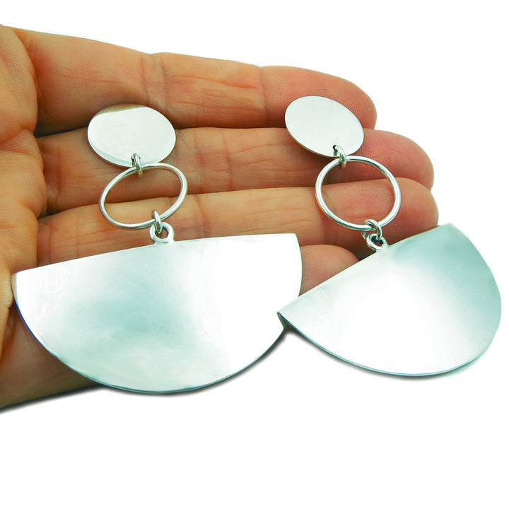 Wide Polished 925 Sterling Silver Dangle Earrings