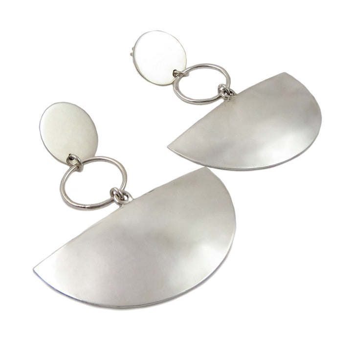 Wide Polished 925 Sterling Silver Dangle Earrings
