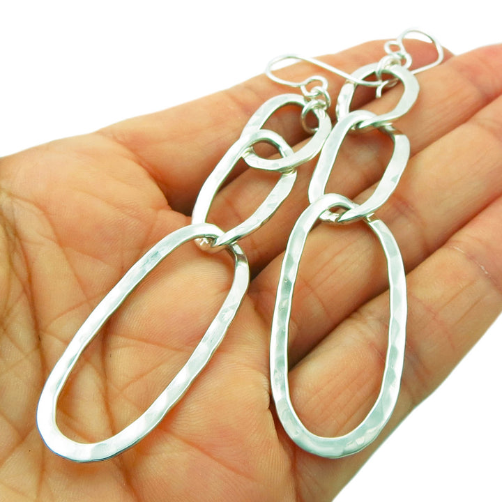 Long Hoops 925 Sterling Silver Curb Chain Dangle Earrings