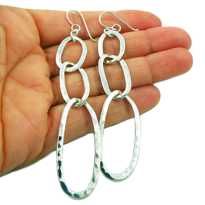 Long Hoops 925 Sterling Silver Curb Chain Dangle Earrings