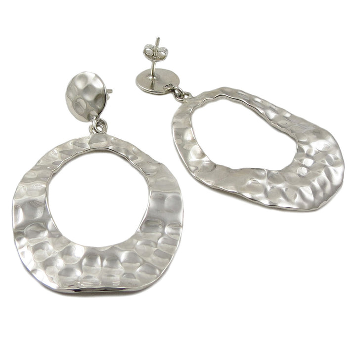 Large Sterling Silver Dangle Hoop Earrings