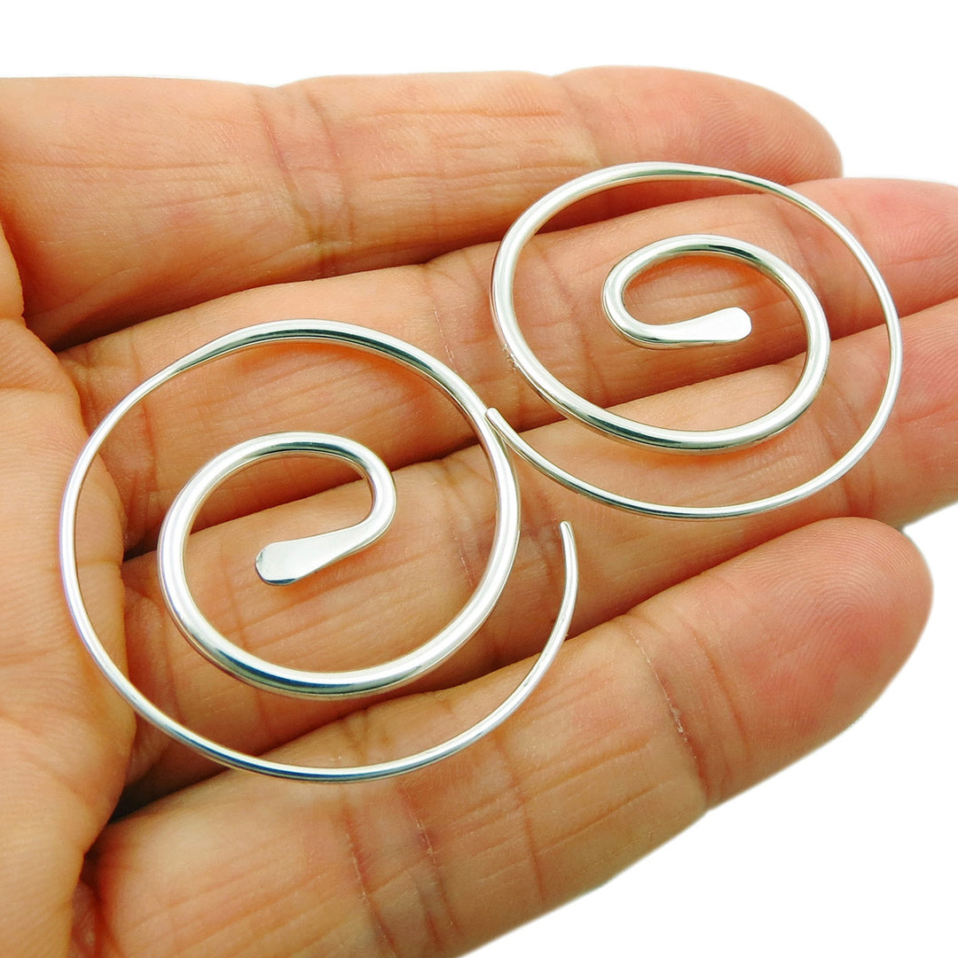 Large Circle Threader 925 Polished Sterling Silver Earrings