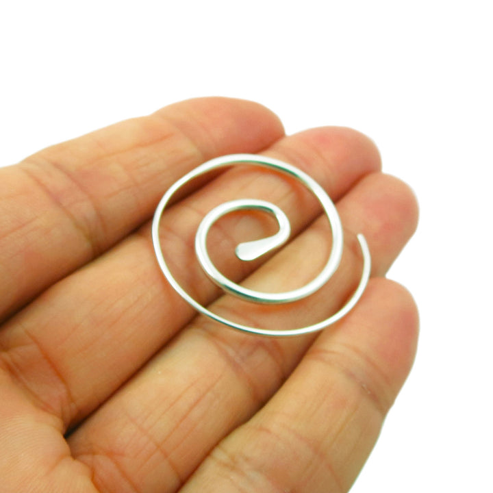 Large Circle Threader 925 Polished Sterling Silver Earrings