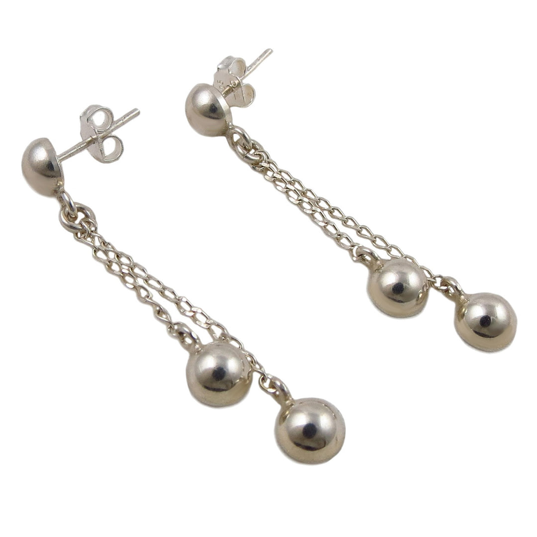 Ball Bead and Chain 925 Sterling Silver Earrings