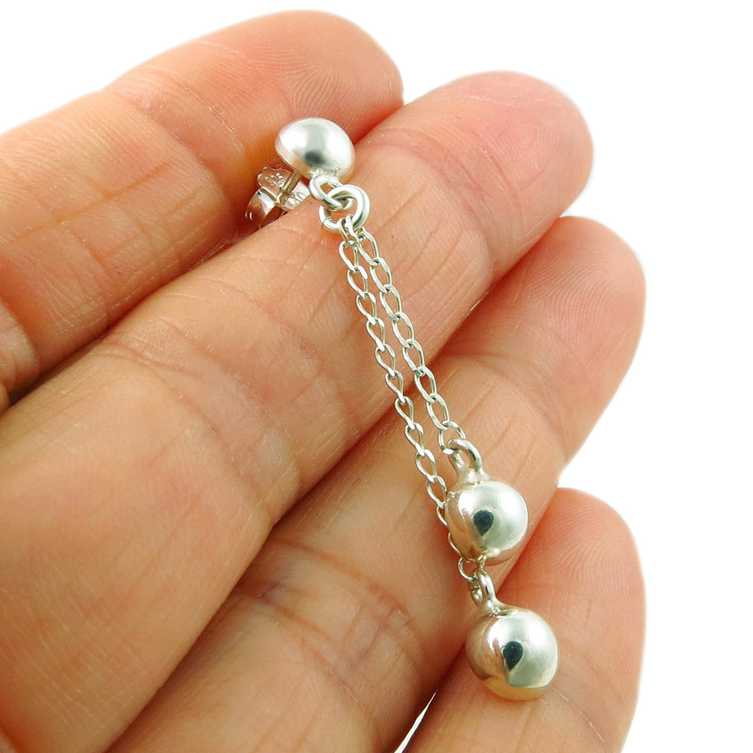 Ball Bead and Chain 925 Sterling Silver Earrings